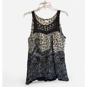 Vanity Sheer Gray Black Leopard Lace Crochet Boho Whimsigoth Y2K Style Medium
